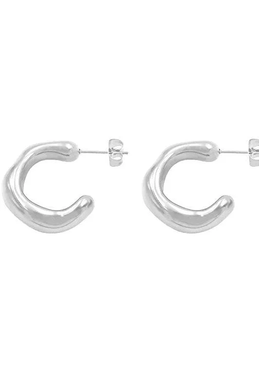 White C Shaped Curve Silver Earrings