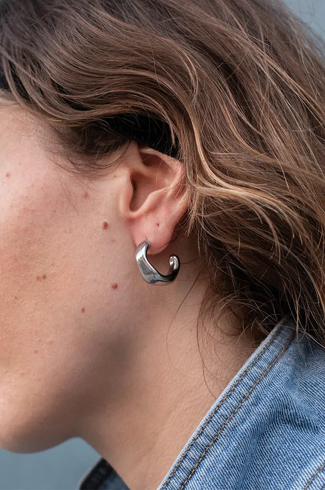 White C Shaped Curve Silver Earrings