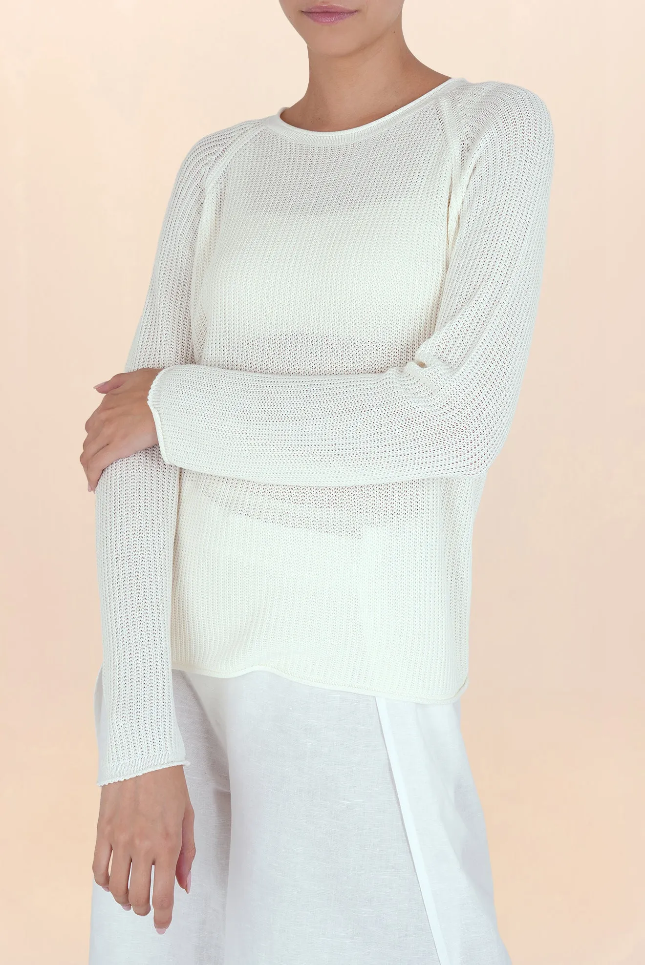 White Round Neck Sweater
