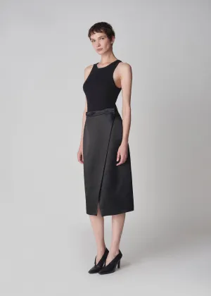 Wrap Petal Skirt in Satin  - Black