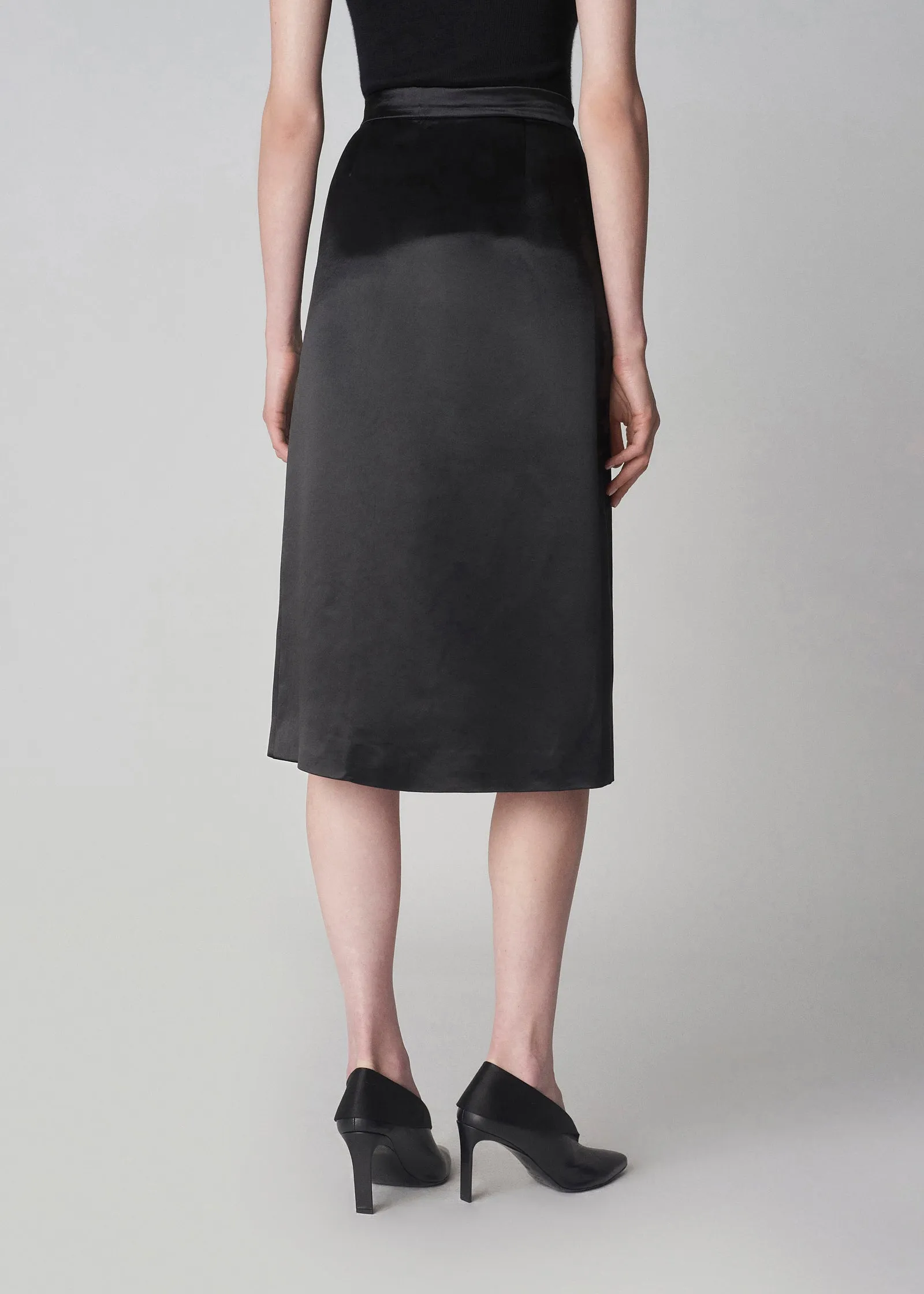 Wrap Petal Skirt in Satin  - Black