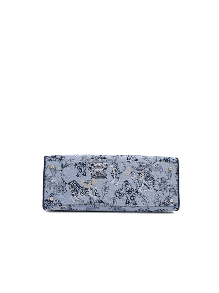Zishi Tiger Jacquard with Leather Tote Bag