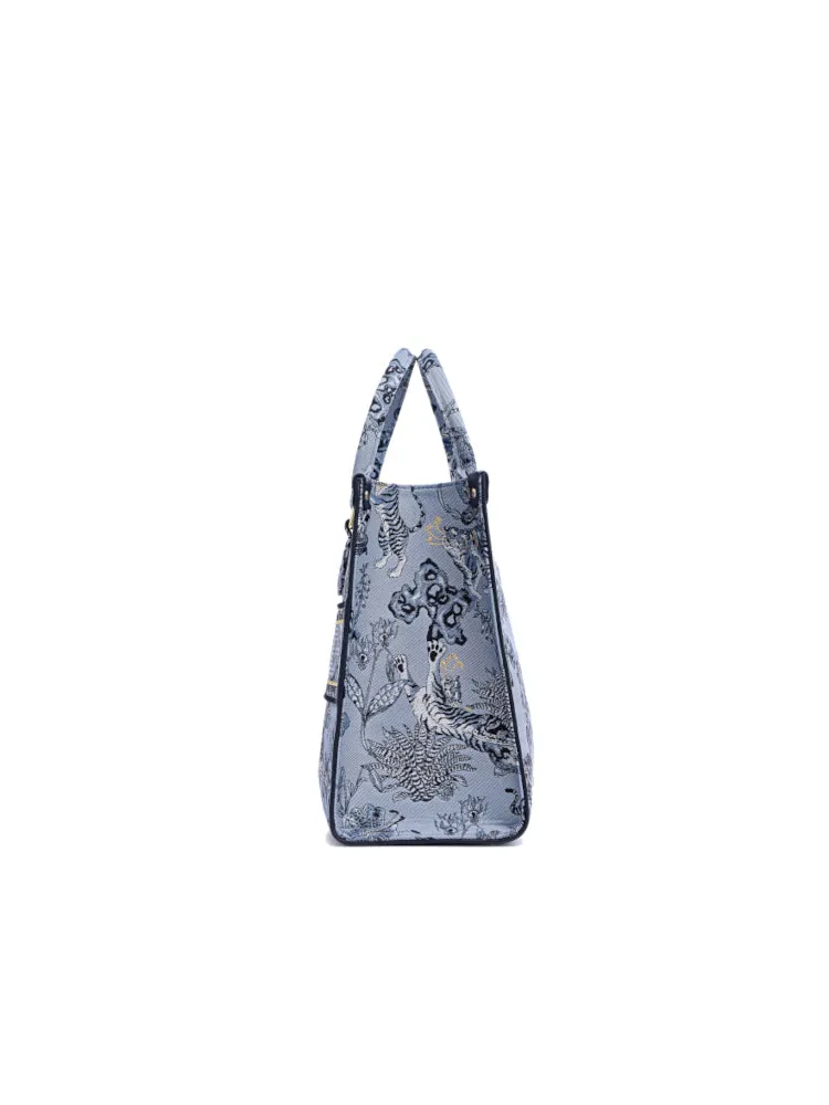 Zishi Tiger Jacquard with Leather Tote Bag